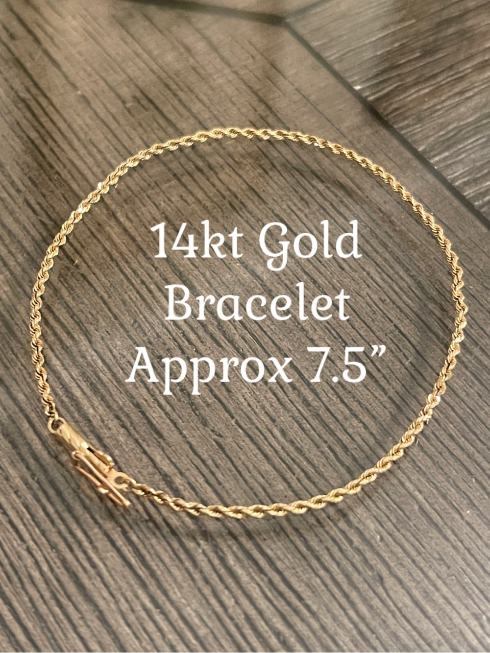14kt Yellow Gold Diamond Cut Rope Bracelet 7 1/2” approx Length Safety Clasp